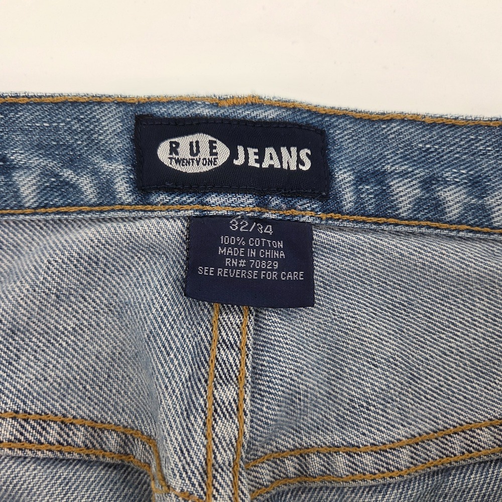 Rue 21 Blue Jeans Mens 32 Waist 34 Length Light Wash Straight Leg Distressed Mid - Picture 3 of 8